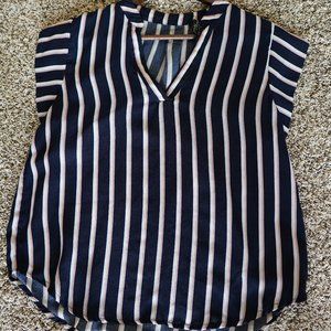 Alice Blue Navy Stripes Cap Sleeves Top Size M
